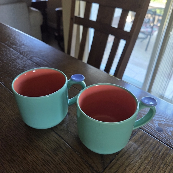 Lindt Stymeist Colirways Thumbprint Mugs (2) Teal/Salmon/Periwinkle - Picture 1 of 6